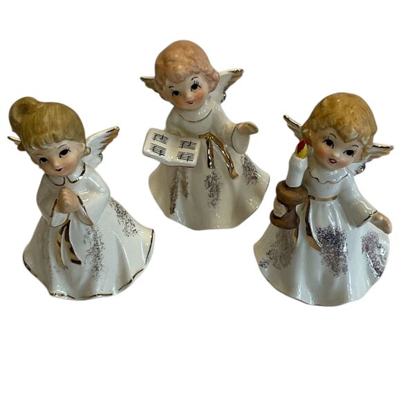 Homco Christmas Angels Set of 3 Porcelain Figurine 4.5 Tall Vintage Holiday READ - Picture 1 of 8